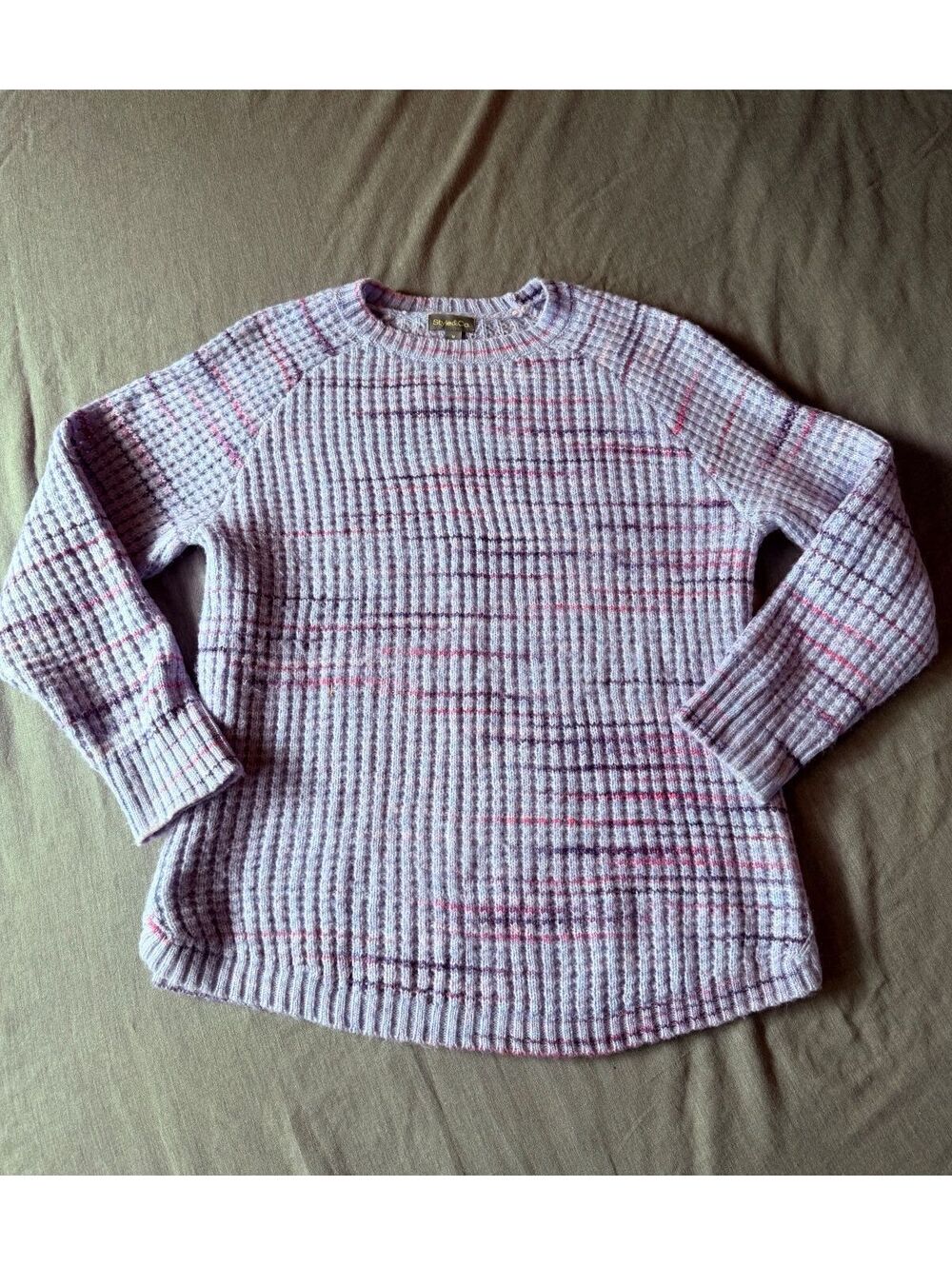 Style & Co. Waffle-Knit Space-Dye Crewneck Sweater Size M Purple Pink